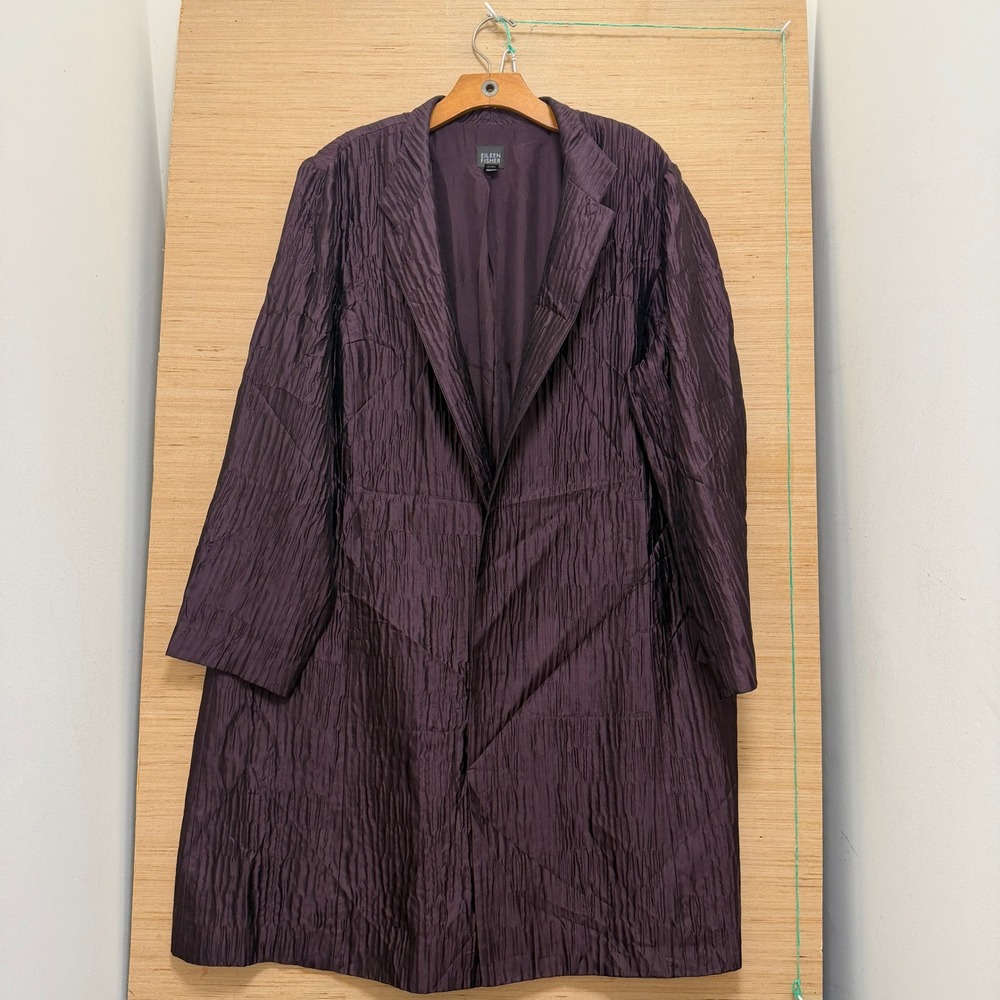 Eileen Fisher Woman Purple Crinkled Longline Jacket Plus Size 1X Textured Coat